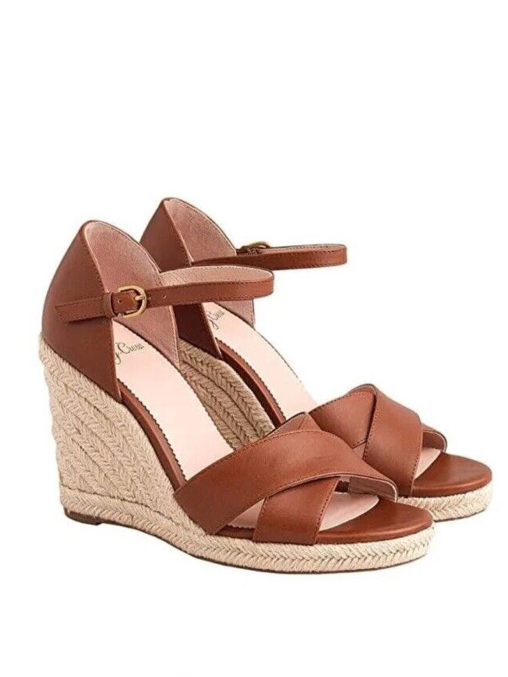 J. Crew “Jute” Brown Leather Espadrille Wedge Sandals